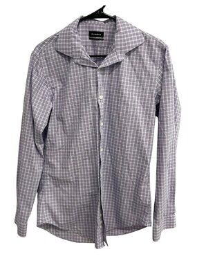 Esquire Mens Small Purple Plaid Performance Slim Button-Up Shirt Preppy Retro